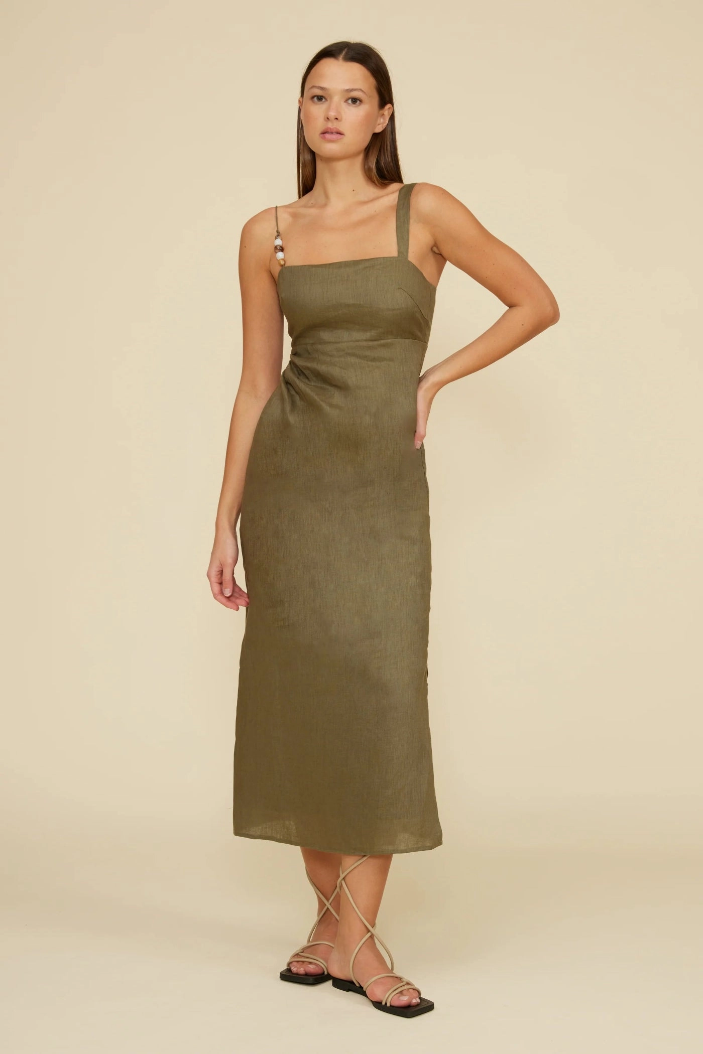 FALLON LINEN MIDI DRESS Fitted Base