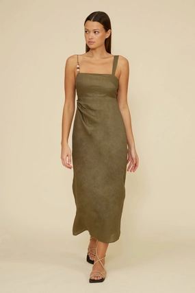 FALLON LINEN MIDI DRESS Cool Texture