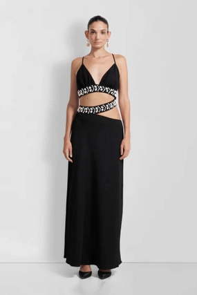 La Playa Maxi Dress Noir Pearl-Detail Street Casual