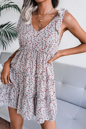 WOMEN SLEEVELESS TIED SHOULDER STRAP TIERED DRESS Elegant Cut