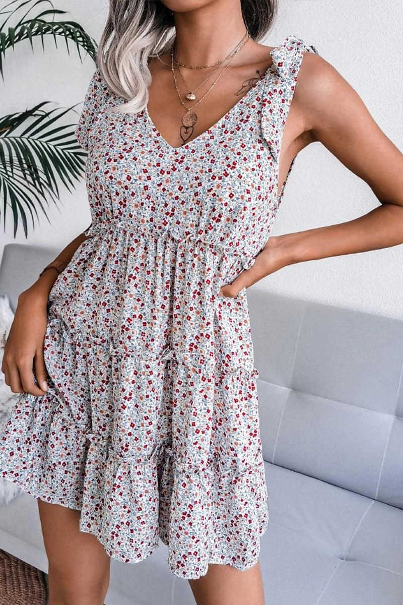WOMEN SLEEVELESS TIED SHOULDER STRAP TIERED DRESS Elegant Cut