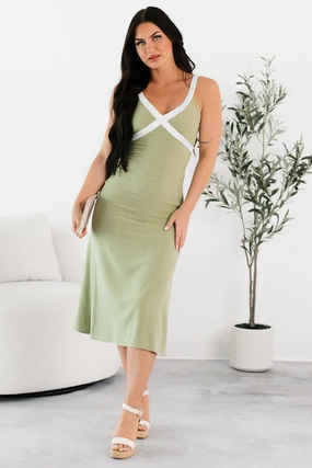 Make It Yours Sleeveless Linen Midi Dress (Olive) Shine Dressy Functional Fit