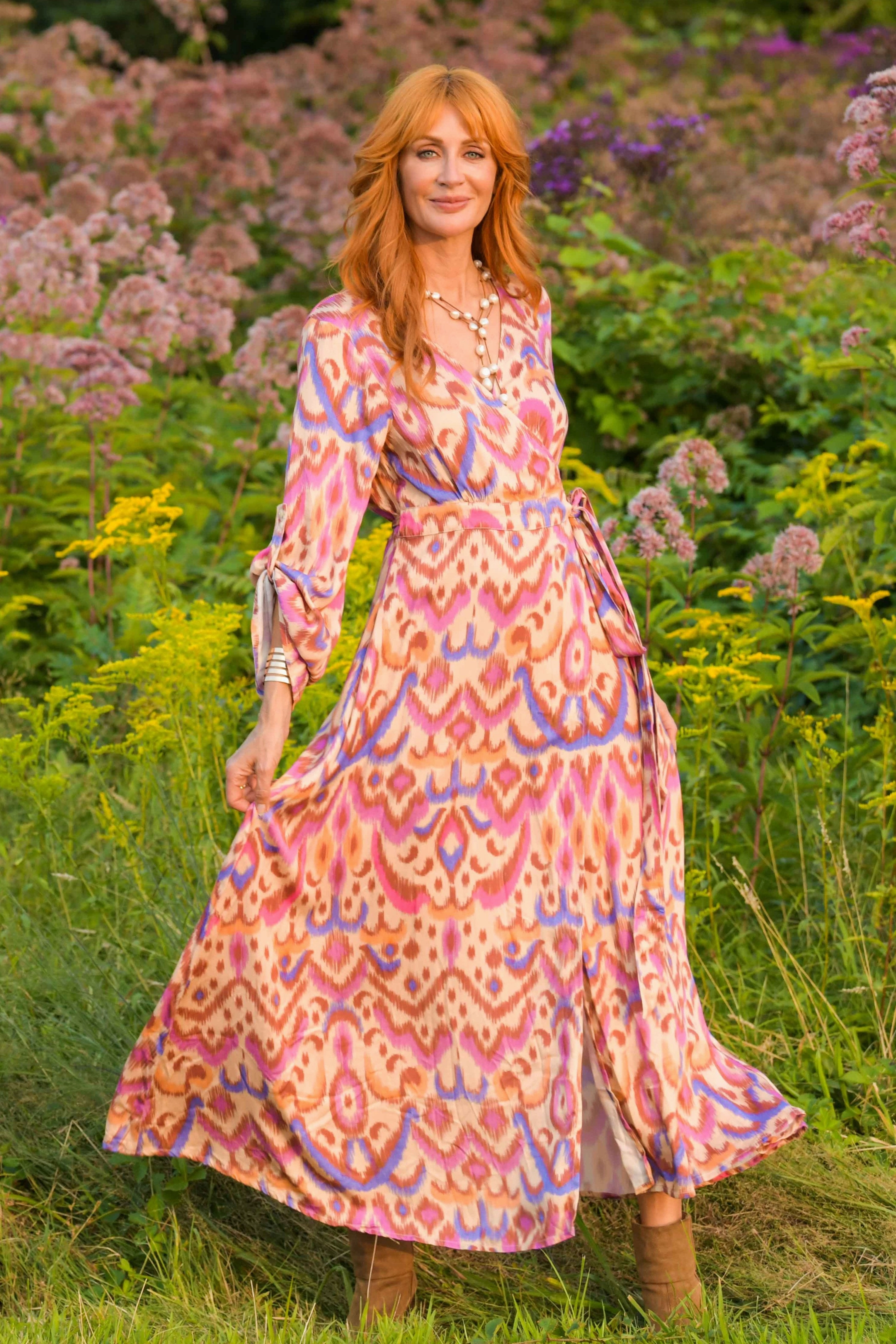 Bianca Dress / Purple Brown Ikat Soft-Lining Fit for All Seasons