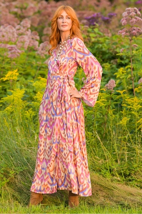 Bianca Dress / Purple Brown Ikat Curve-Enhancing High-Neck