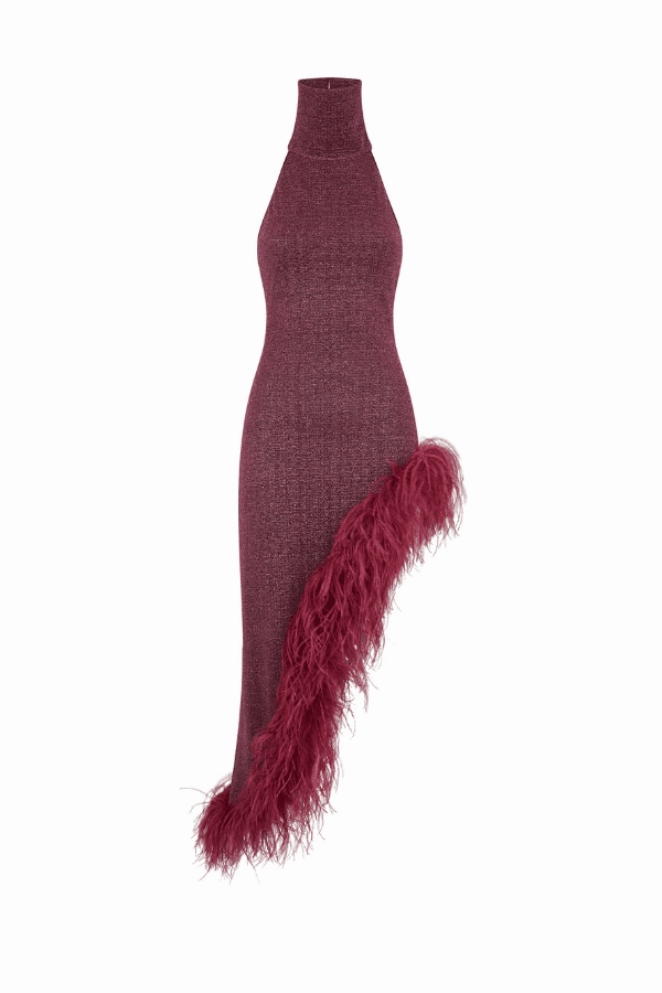 Lumiere Plumage Turtleneck Dress Aubergine Color Soft