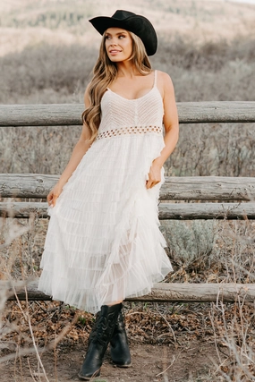 Sunlit Serenity Crochet Ruffle POL Dress (Natural) Elegant Cut