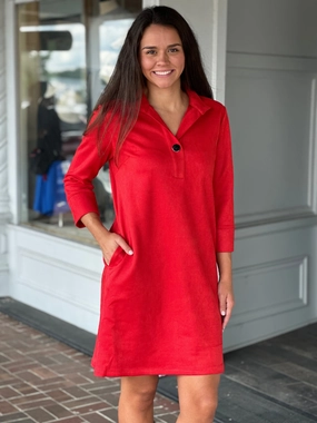 Perre Poppy Red Three Quarter Sleeve Clifton Dress Elegant Waist