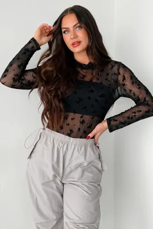 DOORBUSTER Tell Me I'm Pretty Velvet Mesh Bodysuit (Black Floral) UPFProtection Soft Touch Blend