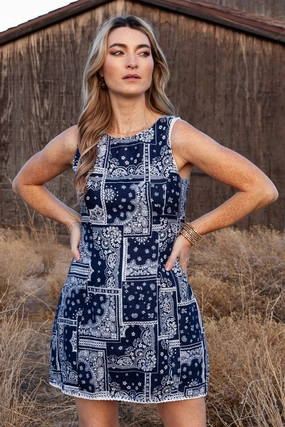 Jane Dress / Navy Bandana Smooth Outline