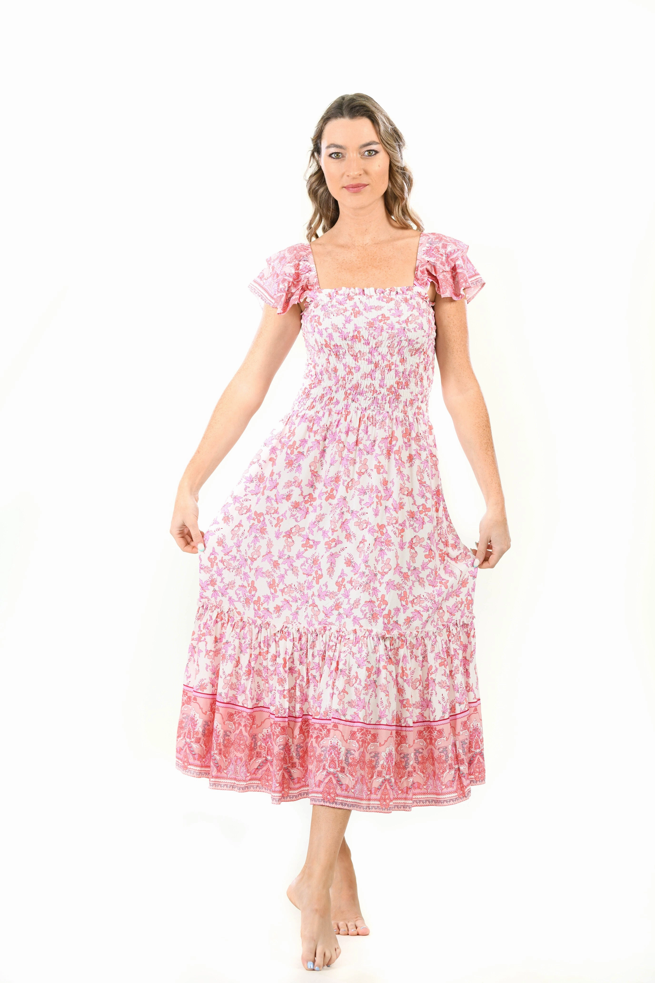 Frayed-Edge Matilda Dress / Rouge Floral