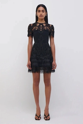 Sculpted Detail Shade Soft Paislee Lace Cocktail Dress Black