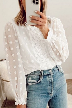ButterSoftTexture WOMEN LACE SWISS DOT RUFFLE CUFF BLOUSE