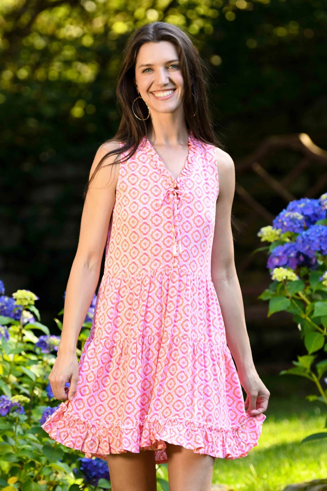 Kaia Dress Short / Orange & Pink Tiles Flattering and Effortless