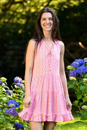 Grab Quick Kaia Dress Short / Orange & Pink Tiles