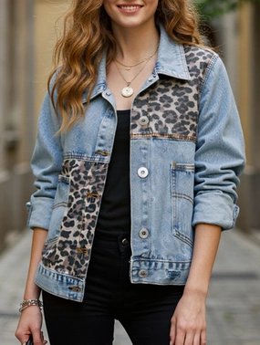 NonToxicCoating Fashionable printed patchwork ripped denim jacket