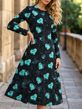 petite size Chilly Wear Casual new round neck heart dress
