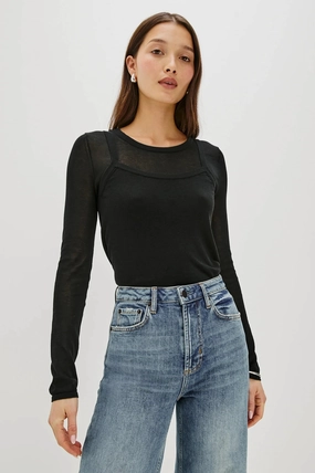 Lovisa Top Black Casual Blouse DoubleStitched