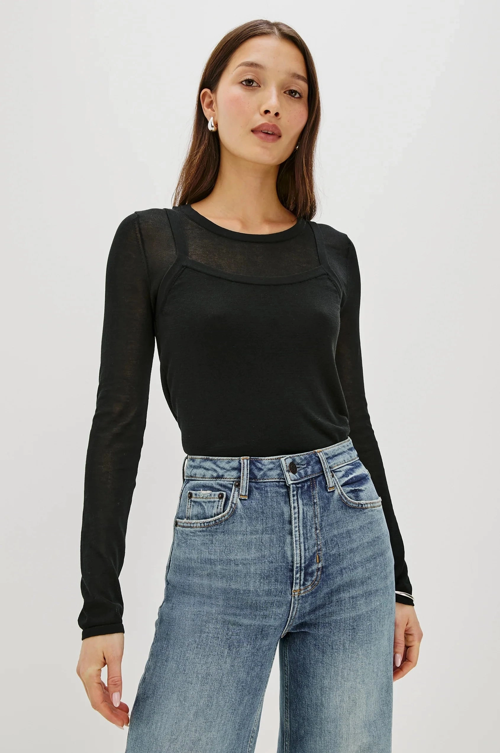 Lovisa Top Black Casual Blouse DoubleStitched
