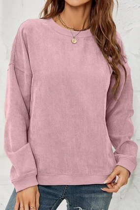 Quick Dry Fabric CarbonNeutral Production WOMEN CORDUROY ROUND NECK PULLOVER SWEATER