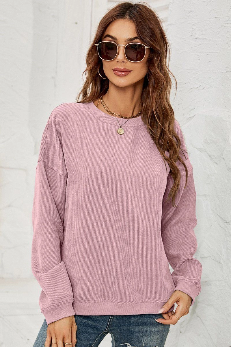 WOMEN CORDUROY ROUND NECK PULLOVER SWEATER High Visibility Trim MeshLining