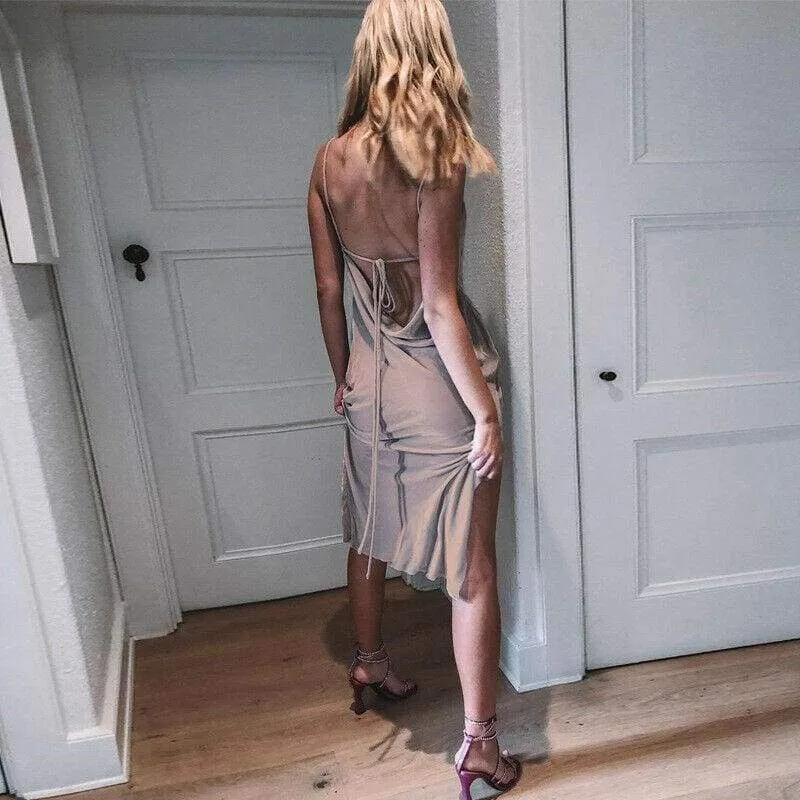 FashionSierra - New Elegant Women Sexy Solid Split Sleveless V Neck Glitter Dress Ladies Bandage Bodycon Evening Party Formal Dress