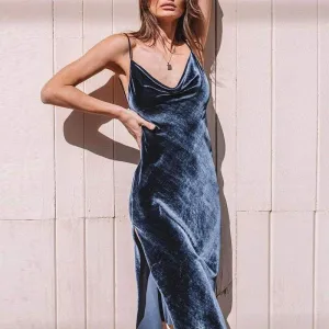 FashionSierra - New Elegant Women Sexy Solid Split Sleveless V Neck Glitter Dress Ladies Bandage Bodycon Evening Party Formal Dress