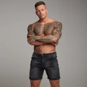 Father Sons Slim Stretch Washed Black Denim Jean Shorts - FSH139