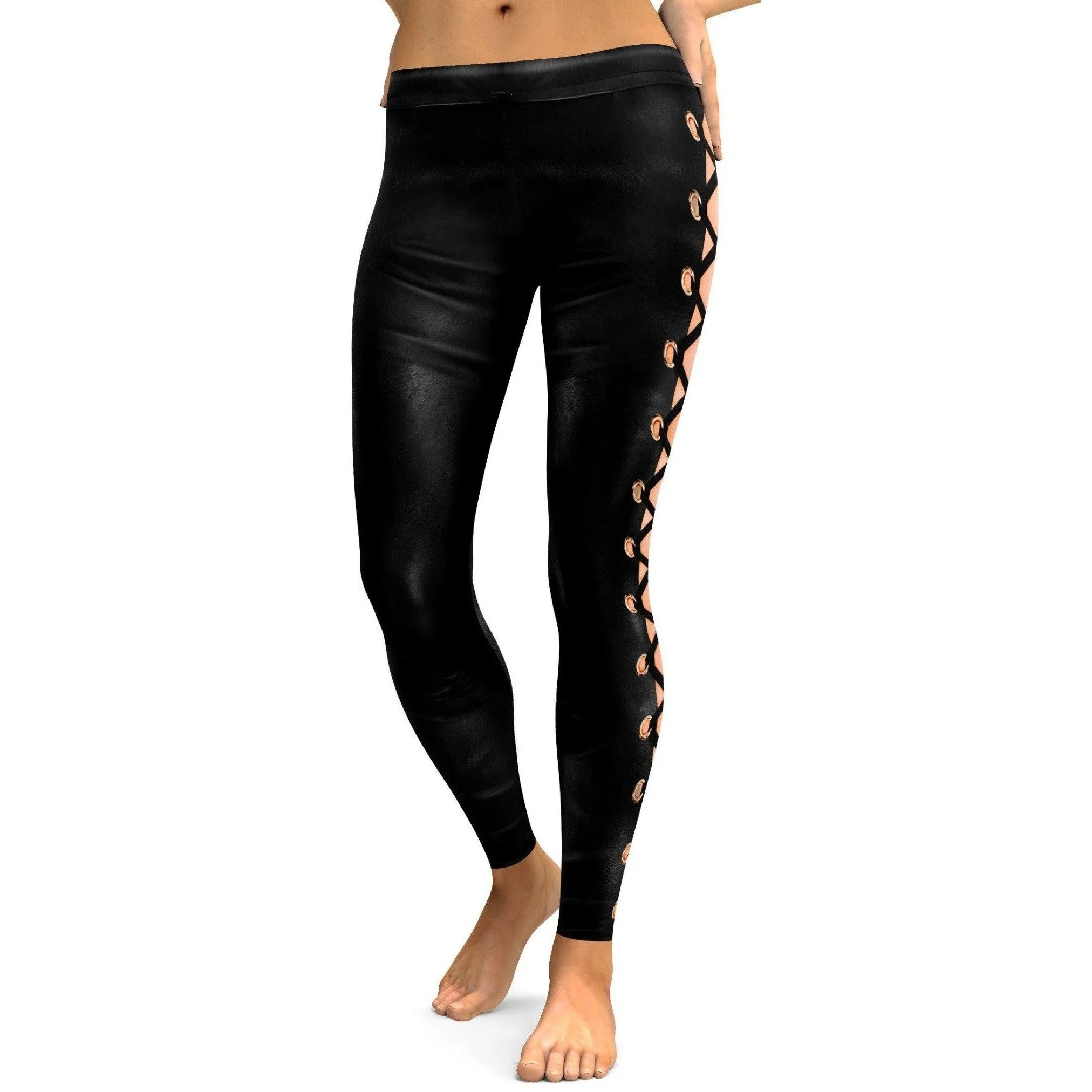 Faux Leather Lace Up Leggings