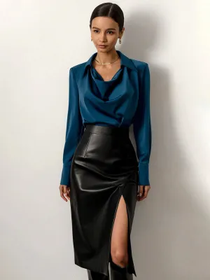 Faux Leather Midi Pencil Skirt