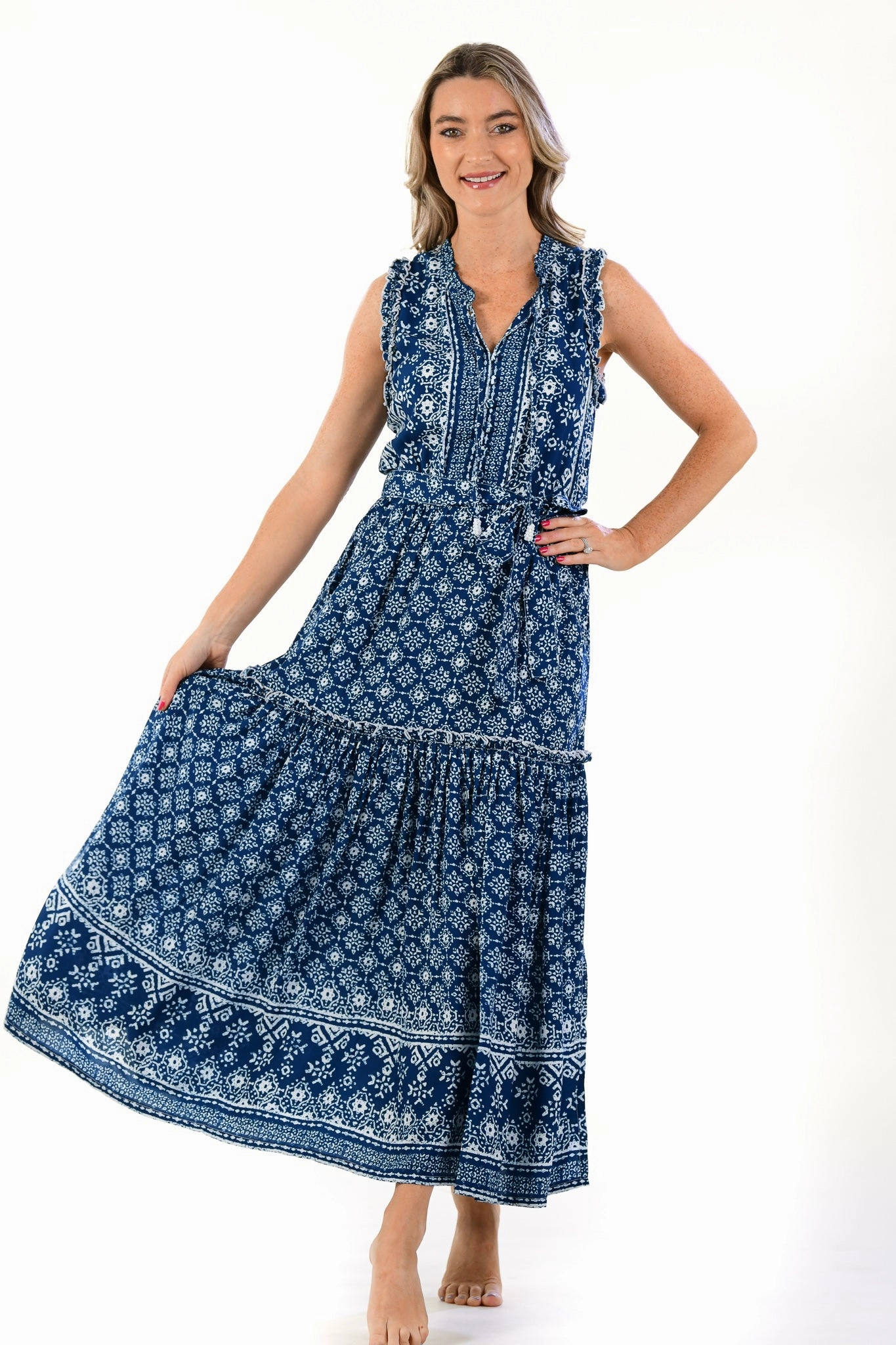 Alexis Dress / Indigo Geo New Mood Feminine Fit