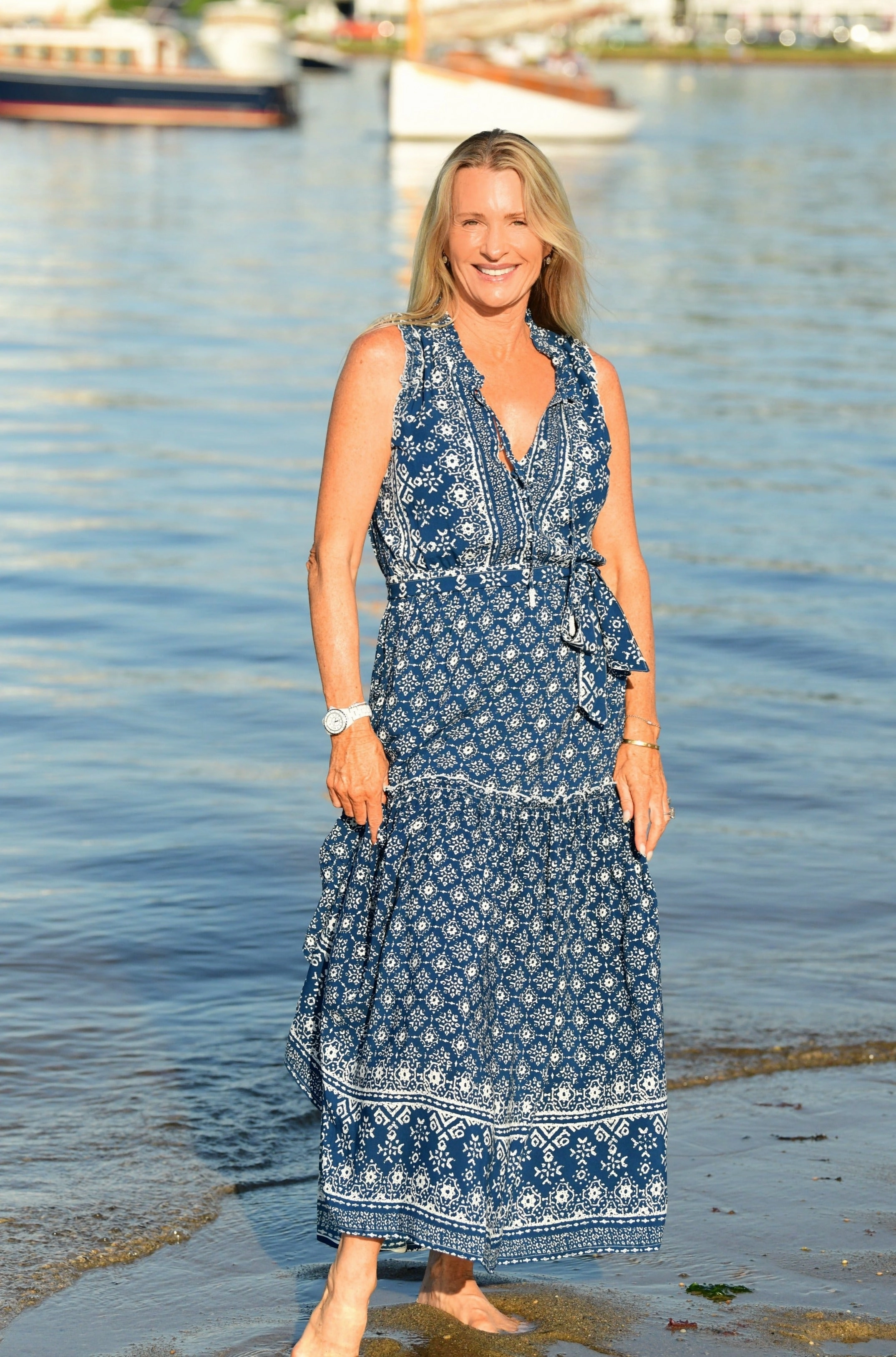 Lawn Soft Relaxed Fit Look Alexis Dress / Indigo Geo
