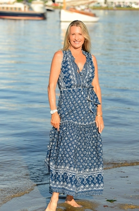 Lawn Soft Relaxed Fit Look Alexis Dress / Indigo Geo