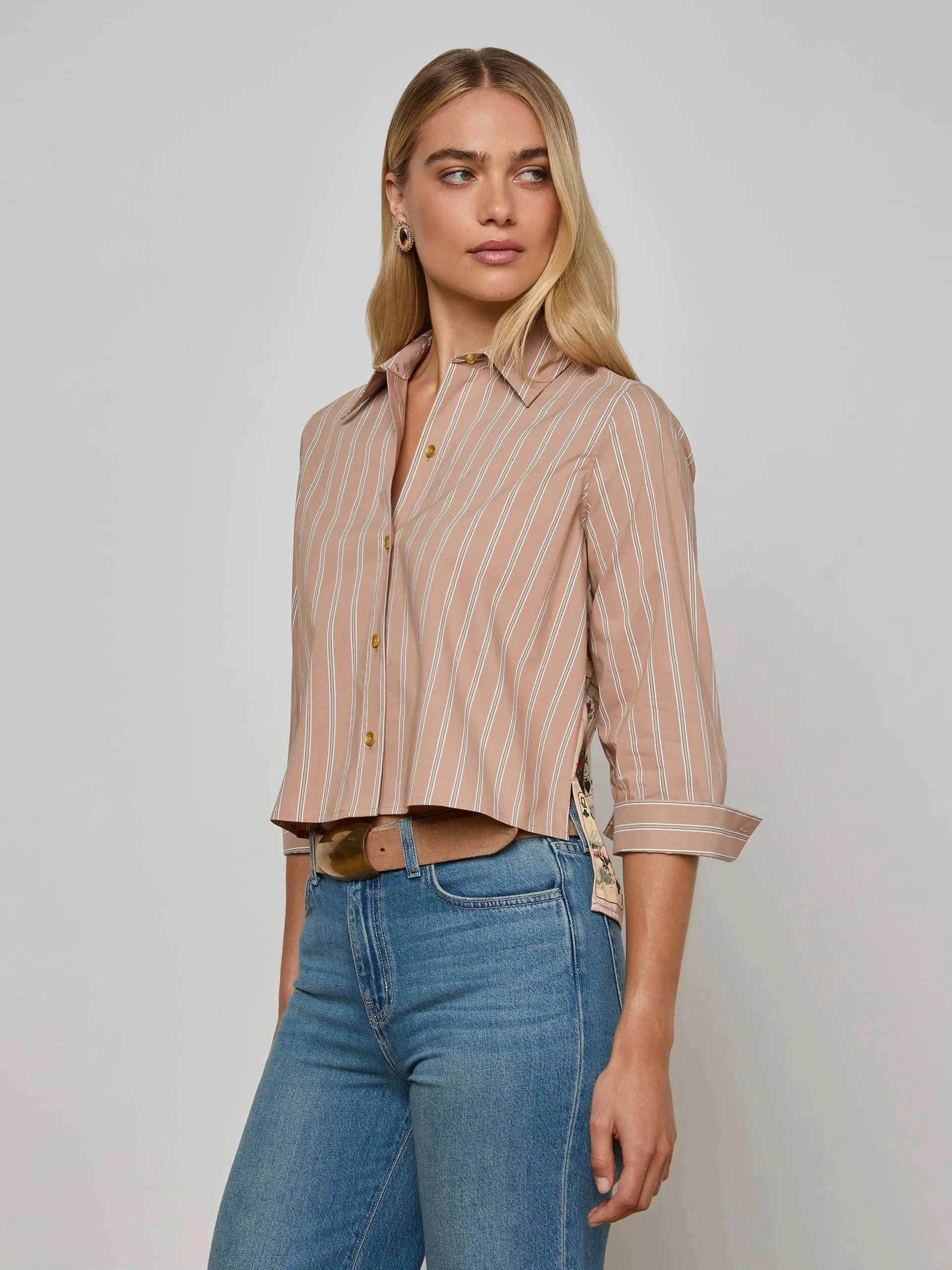 Fitted Shirt Fawn Scarf 3/4 Sleeve Western Cards