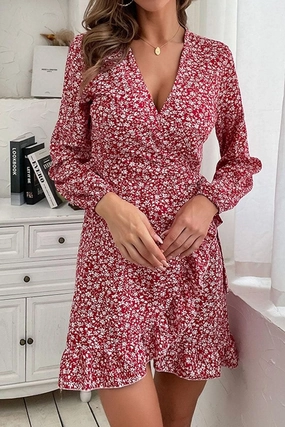 LONG SLEEVE FLORAL PRINTED DRESS bold appearance Non-Pilling