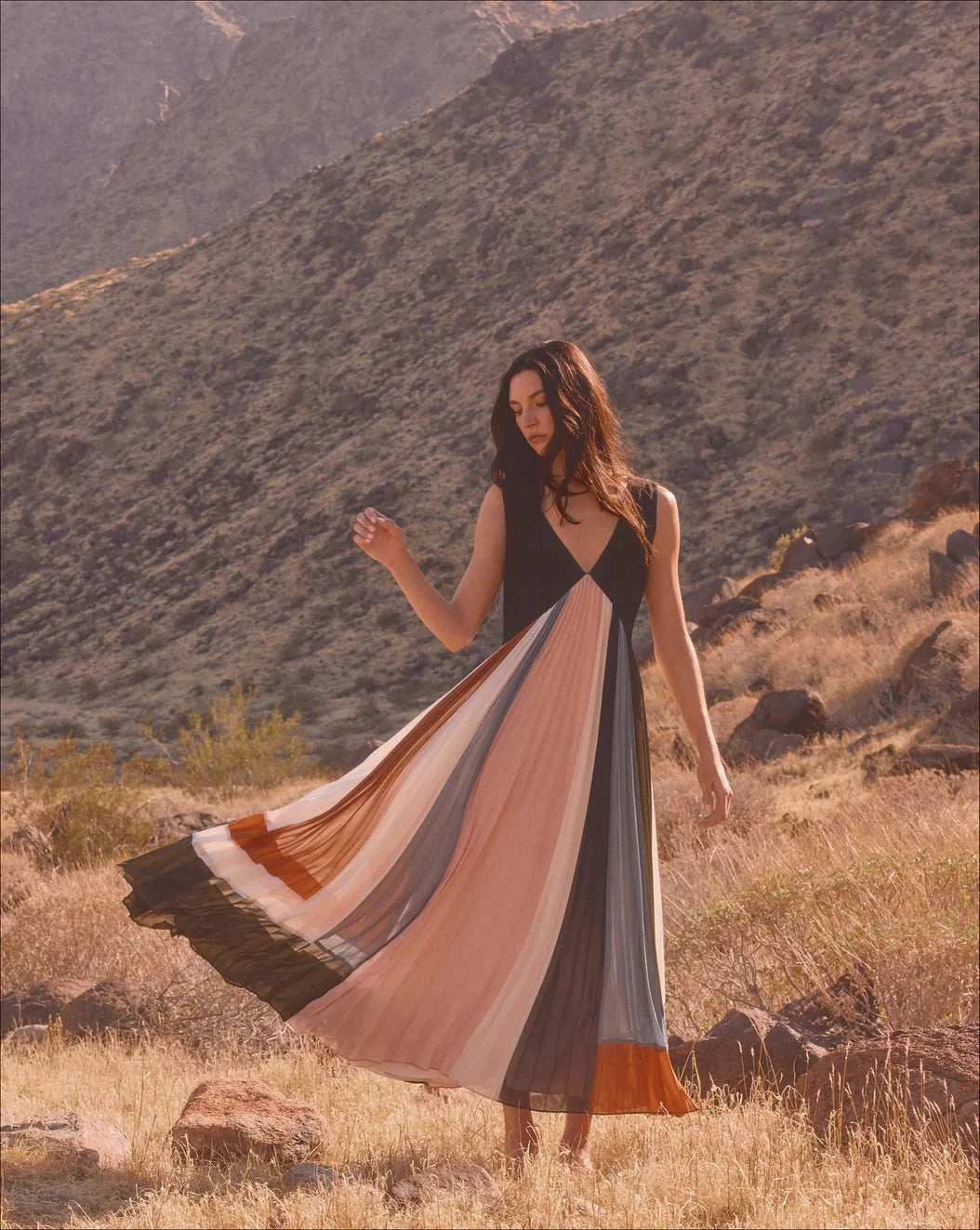 Gentle Texture Nelly Pleated Maxi Dress Dove Multi