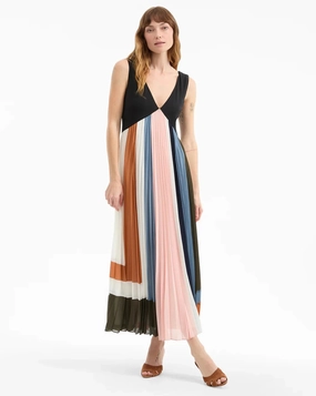 Nelly Pleated Maxi Dress Dove Multi Ribbed-Texture