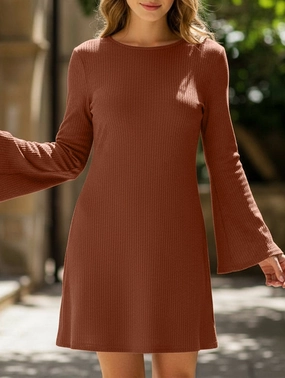 Clean Structure Mid Fit Brown Textured Open Back Bow Dress