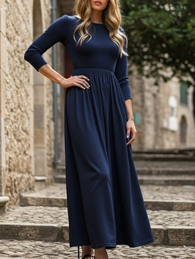HIGH-WAISTED A-LINE LONG DRESS Soft Hue