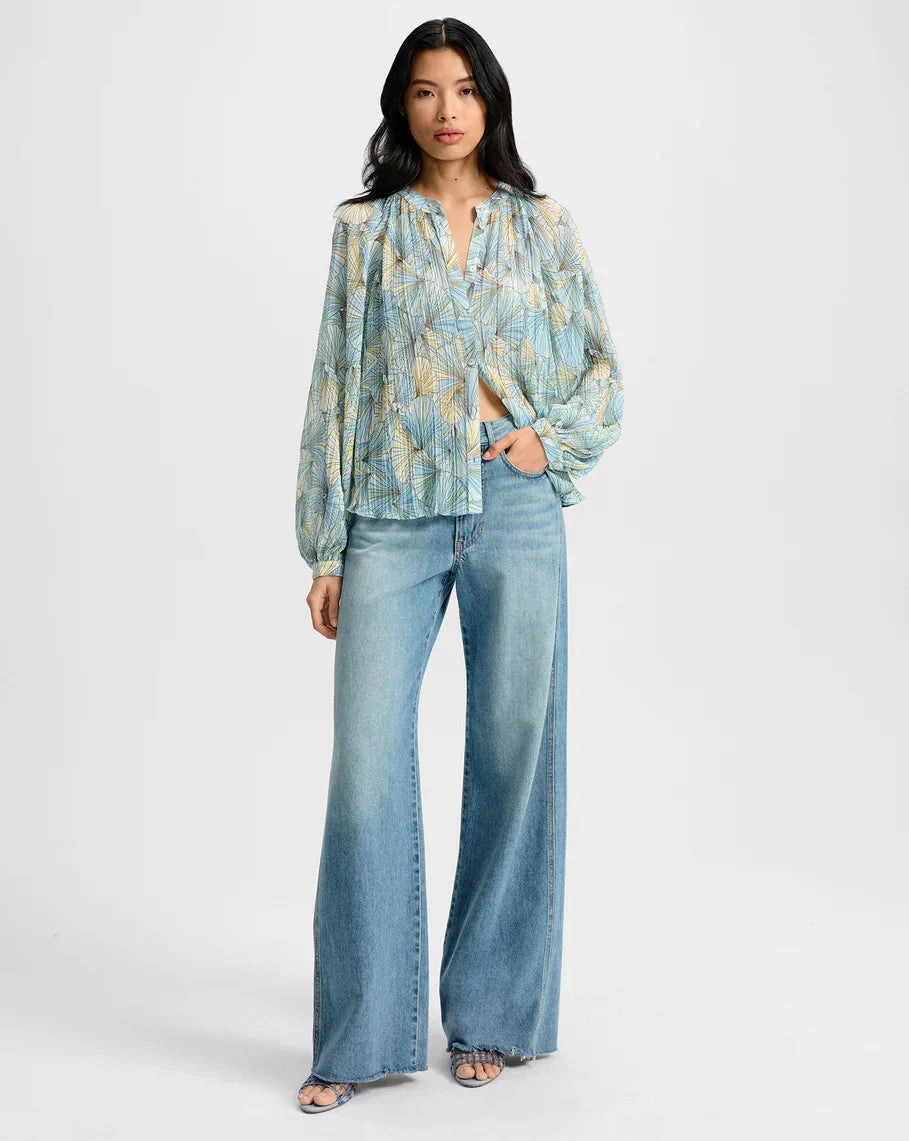 HypoallergenicMaterial Fennel Pleated Blouse Powder Blue Multi