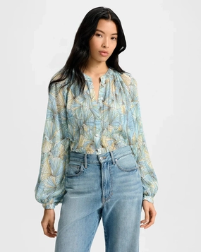 Anti Pill Finish Fennel Pleated Blouse Powder Blue Multi
