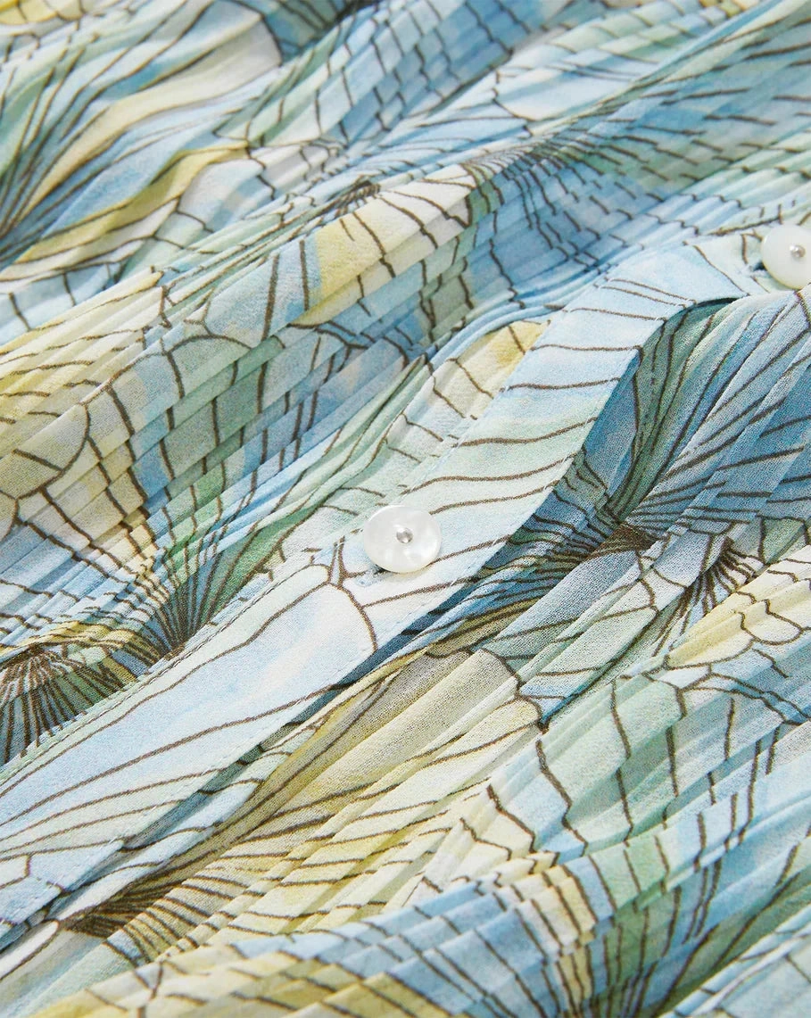 Fennel Pleated Blouse Powder Blue Multi NoiseReduciting Zipper Ergonomic Cut
