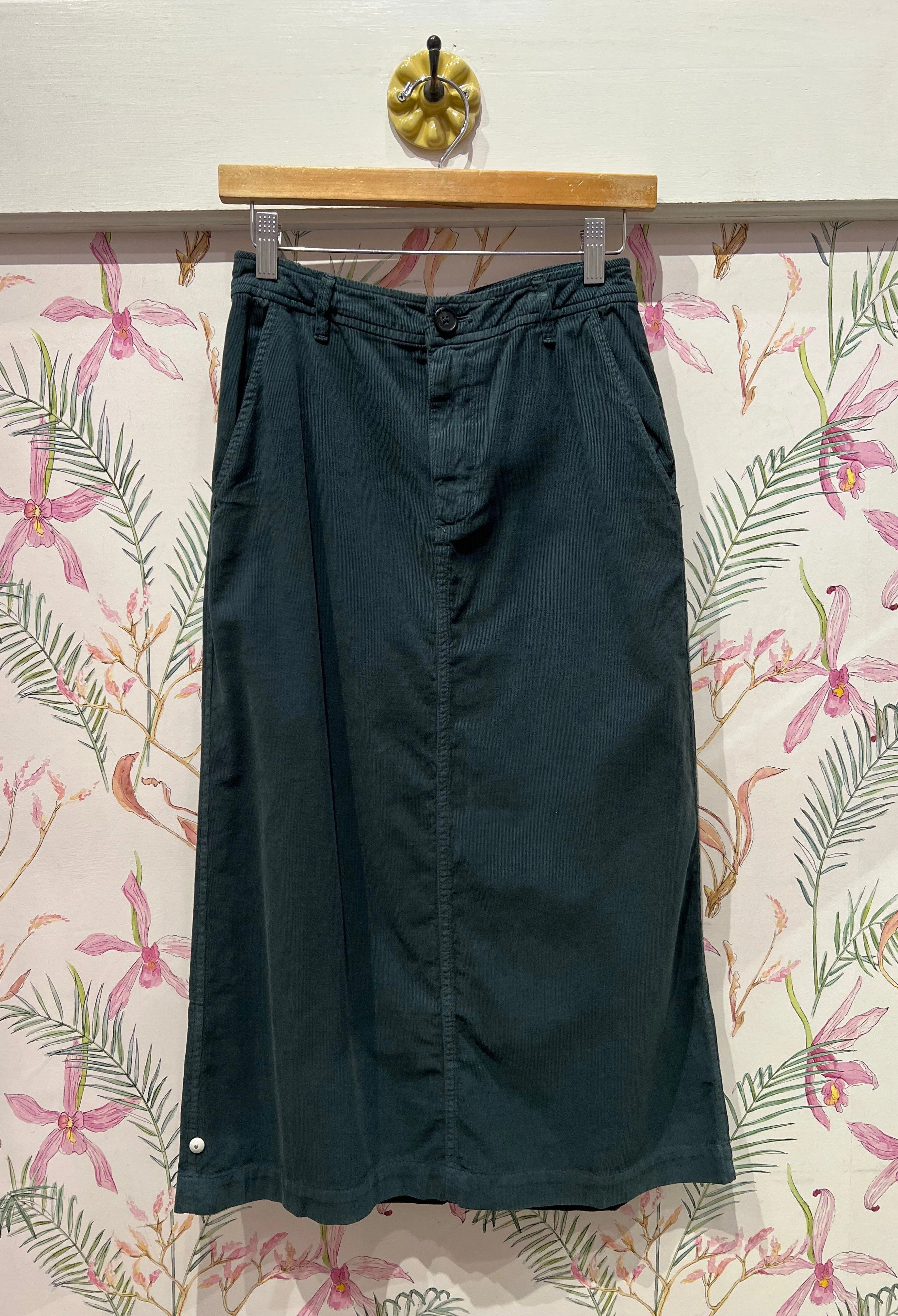 Floral Pattern Runway Ready Fia Corduroy Midi Skirt in Mallard
