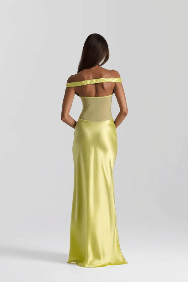 Gwyneth Gown Chartreuse Flowy Texture London Cool