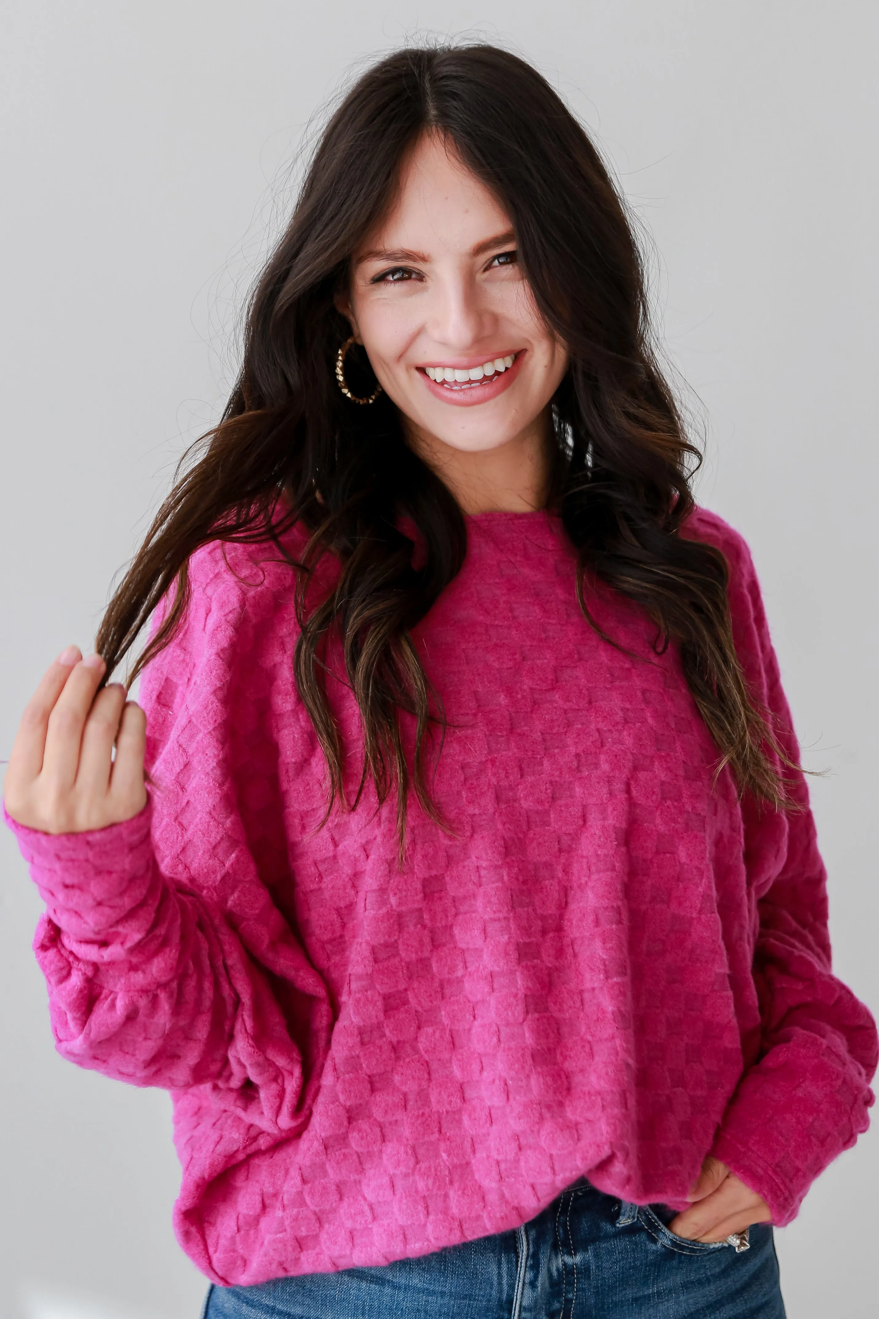 FINAL SALE - Kendall Magenta Checkered Knit Top