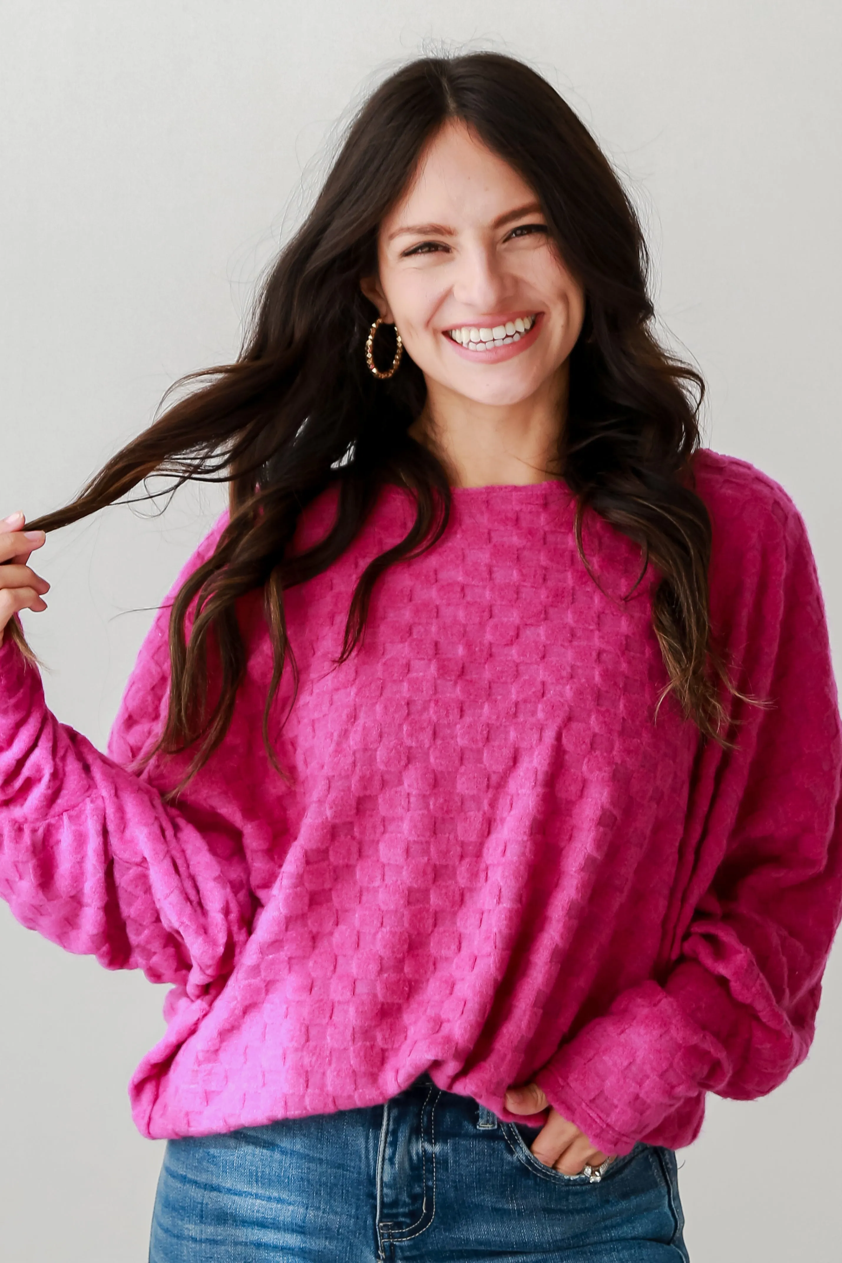 FINAL SALE - Kendall Magenta Checkered Knit Top