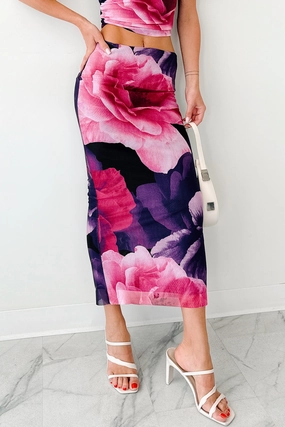 Mood Manifest Floral Mesh Midi Skirt (Pink/Purple) Minimal Touch Fresh Aesthetic