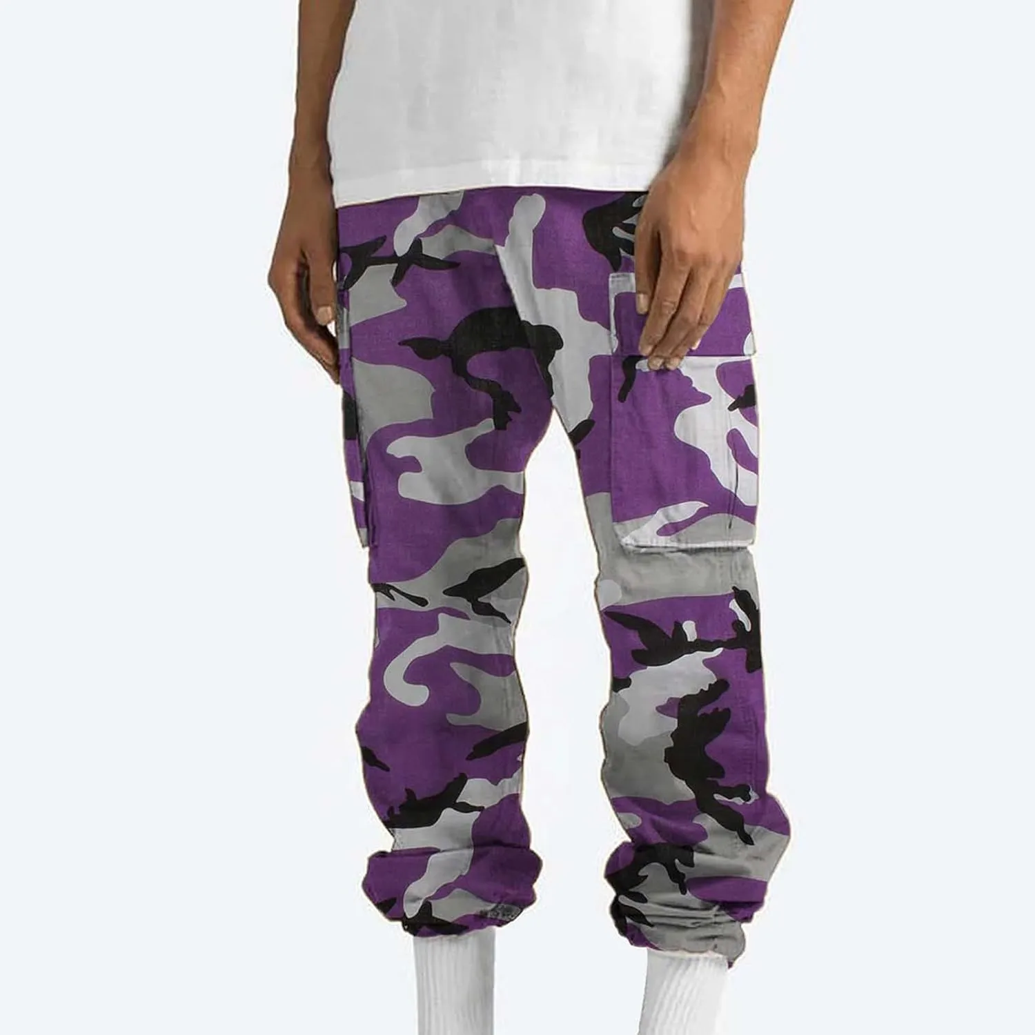 Finelylove Cargo Pants for Men Relaxed Fit Casual Camo Pants Lightweight Straight Cargo Sweatpants Outdoor Hiking Jogger