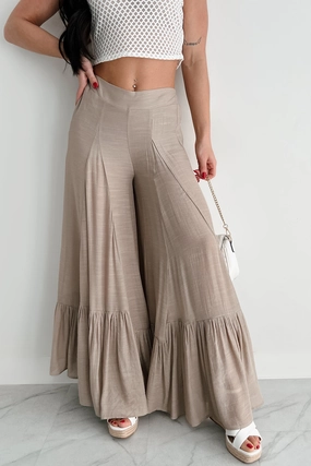 Breathable Performance Wear OdorResistantTreatment Flower Crown Vibes Sheer Ruffle Wide Leg Pants (Taupe)