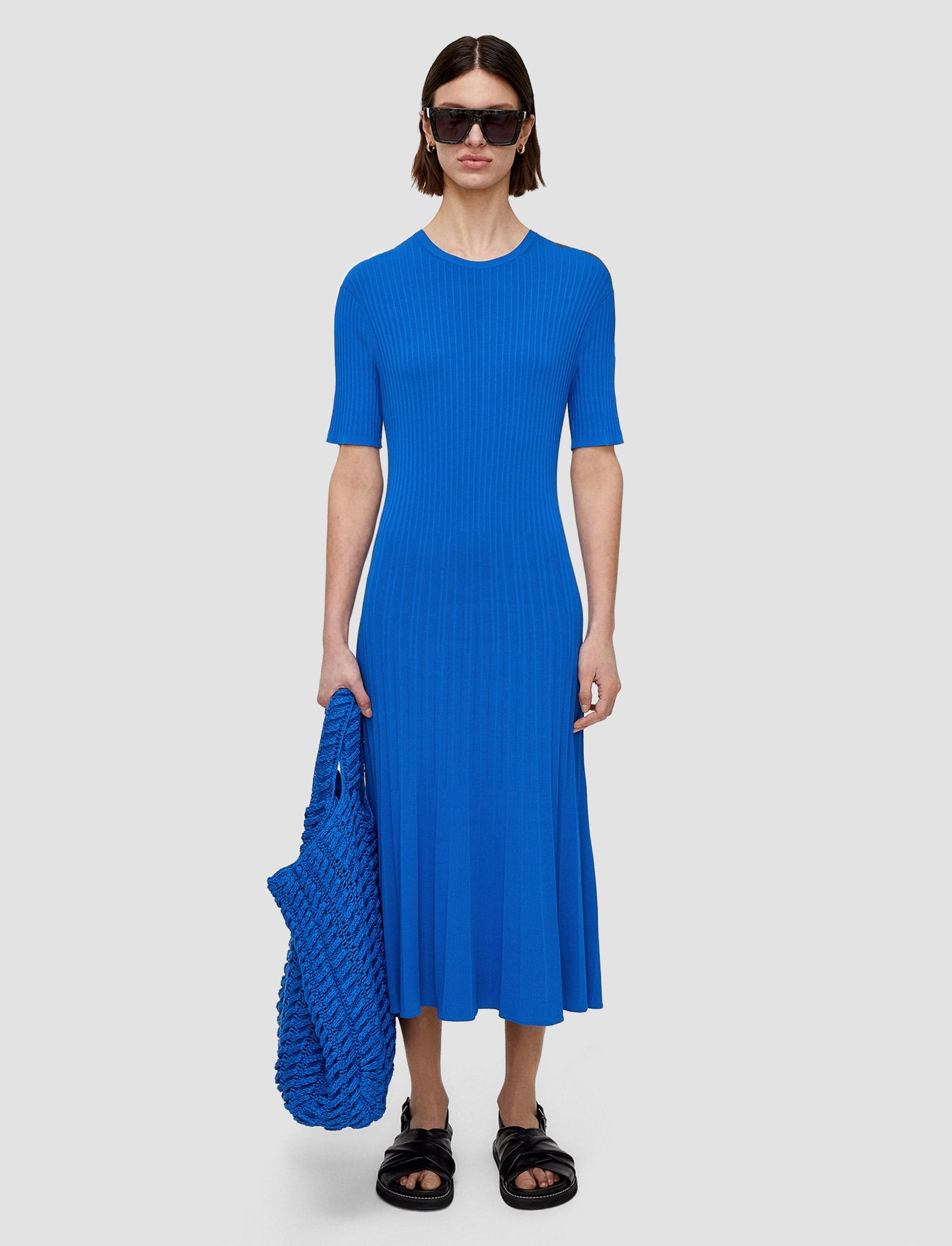 Viscose Rib Knit Short Sleeve Dress Fitted Style