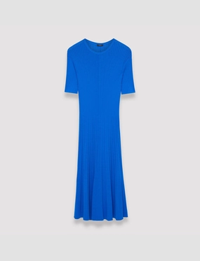 Viscose Rib Knit Short Sleeve Dress Embroidered-Sleeve Elegant Simplicity